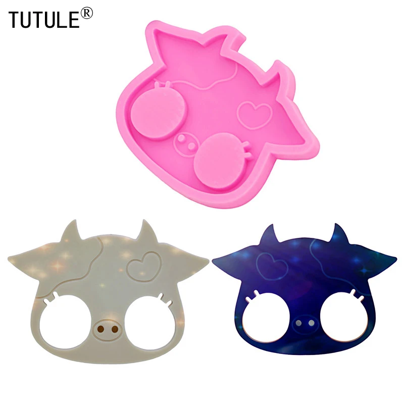 Mirror Bull Head Keychain Silicone Mold Pendant Polymer Clay Epoxy Resin DIY Jewelries Making Tools Food grade Rubber Mold