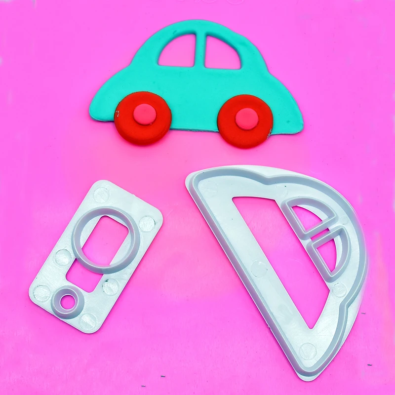 2Pcs 3D Small Car Plastic Fondant Cutter Cake Sugarcraft Mold Fondant Cupcake Decorating Tools For Biscuit Cupcake Pastry