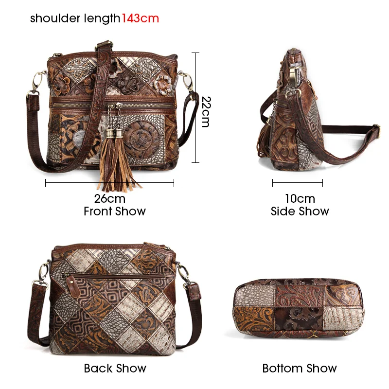 Cobbler Legend Women Bag Bohemian Genuine Leather Designer Floral Crossbody Luxury Shoulder Lady Tassels Vintage Splice Handbags