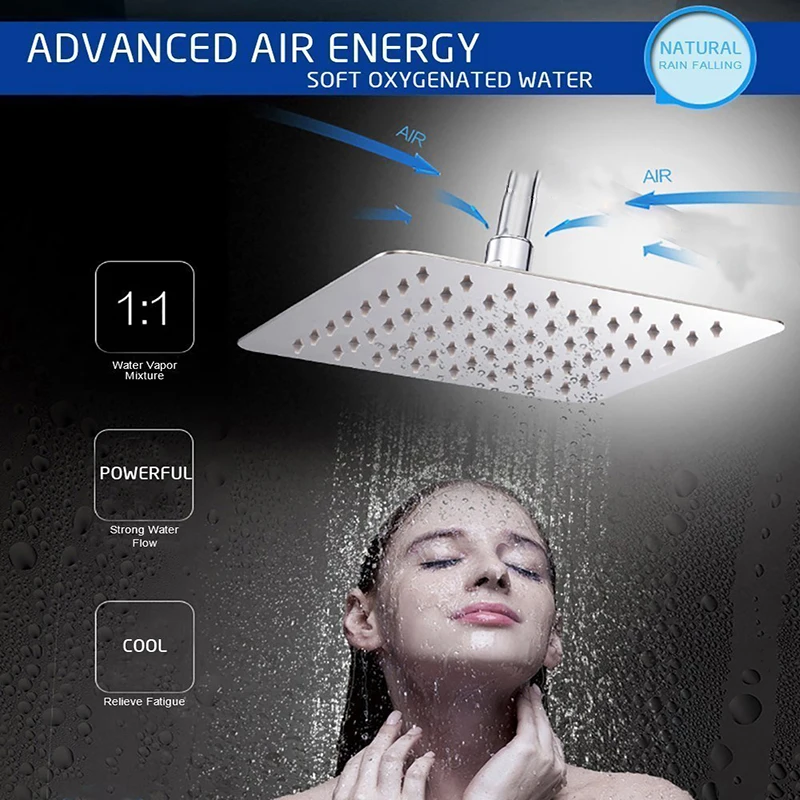 Vidric 3-Functions Digital Display Shower Faucets Rainfall Ultrathin Shower Head In Wall Mount Mixer Tap Concealed Bath S