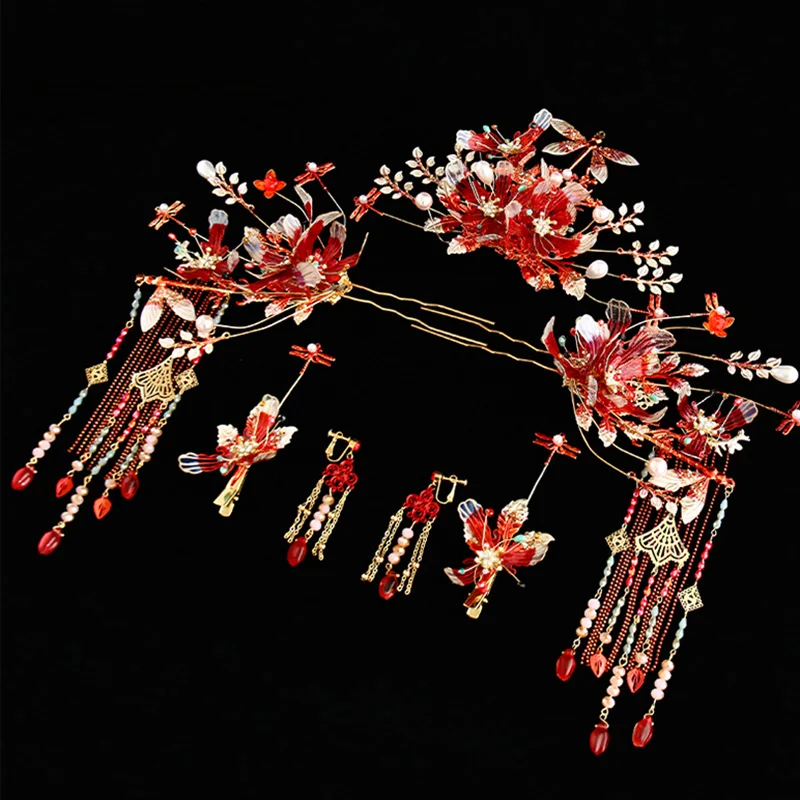 Handmade Draggonfly Designs Vintage Brides Hair Accessories Chinese Classical Wedding Headdress Jewelry Hair Jewelries