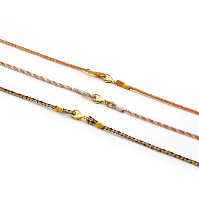2 mm Colorful Cotton Handmade Braided Rope Necklaces & Pendant Charms Findings Lobster Clasp String Cord for Children Woman 40cm