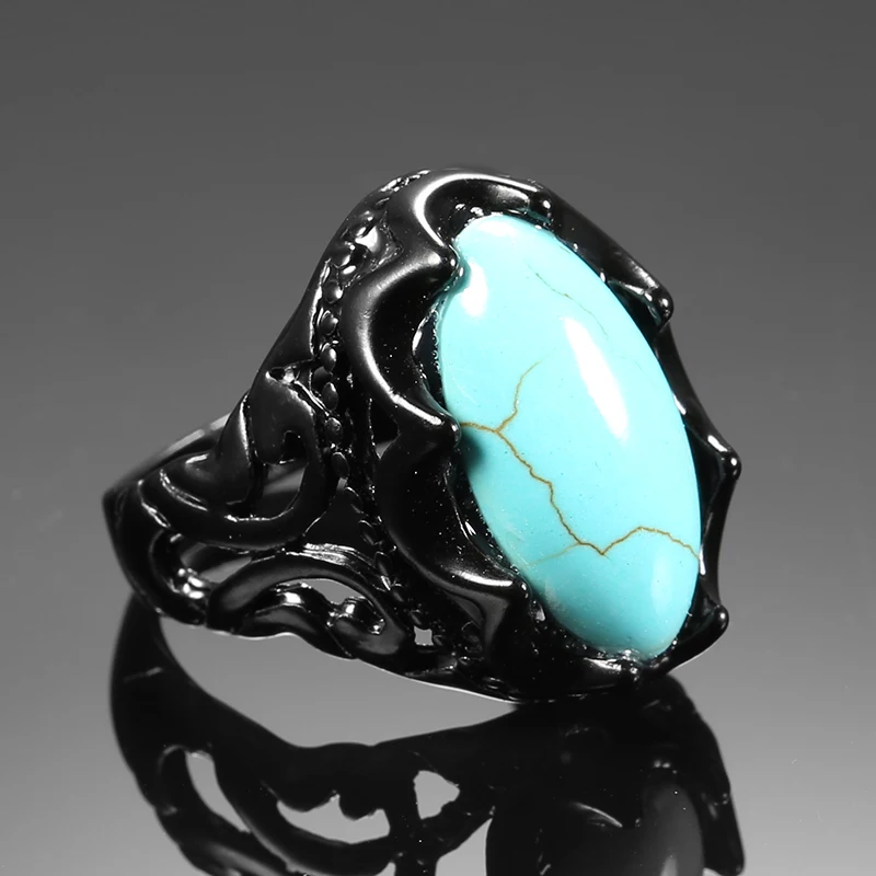 Wbmqda Wholesale Gothic Bule Glass Stone Ring Bohemian Punk Rings For Women Vintage Jewelry 2020 New Drop Shipping