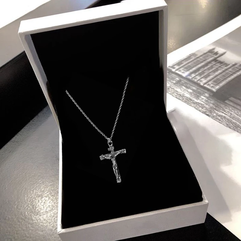 Easter Necklaces Jesus Christ Religious Cross Pendant Necklace Long Chain Fashion Valentine'S Day Men Women Jewelry Gift Silver