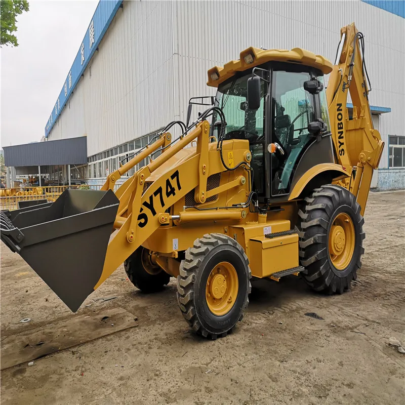 SY747 Excavator Backhoe Loader 74KW Power Wheeled Excavation Loading Bucket