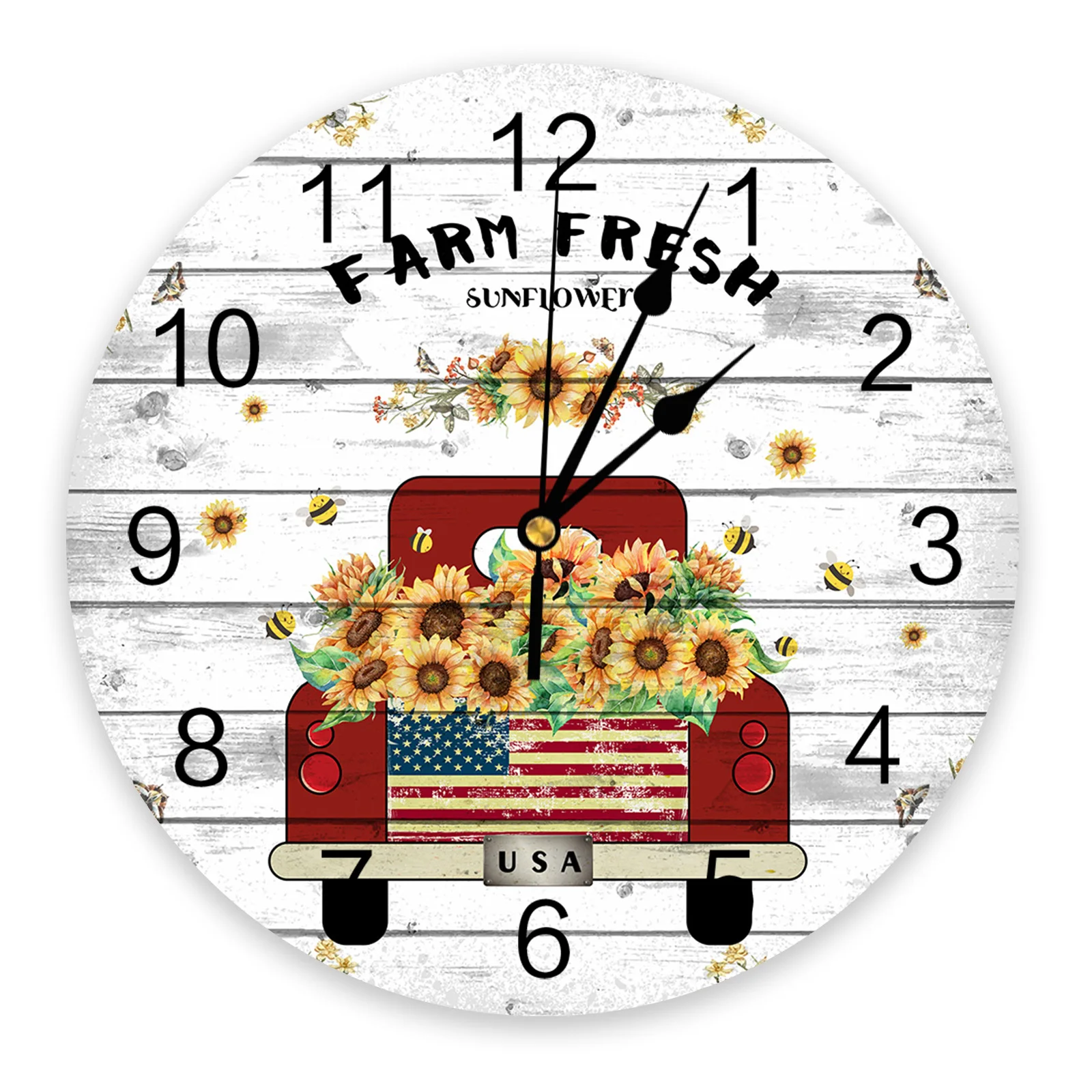 Farm Fresh Vintage Truck Sunflower Farm Plank Wall Clock Modern Design Hanging Watch for Home Decoration Living Room Wall Art