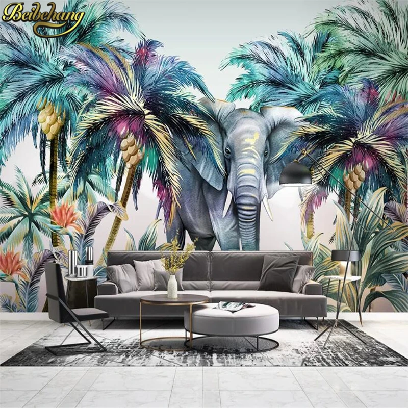 Custom Tropical jungle elephant Wall Mural Wallpaper For Bedroom Photo Background Wall Papers Home Decor Living Room Stickers