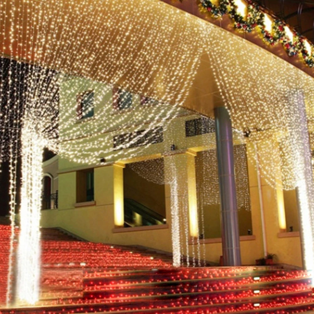 À prova dwaterproof água led cortina luz 3x3m dc36v 300 led string luzes da janela decoração festa de casamento de natal com ue/eua/reino unido/au plug