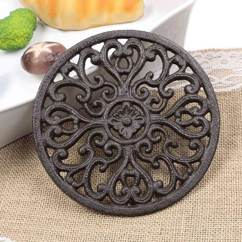 Iron Heat-Insulation Trivet Non-Slip Potholders for Kitchen Dining Table Decor Round Cast Iron Trivet 6.7Inch