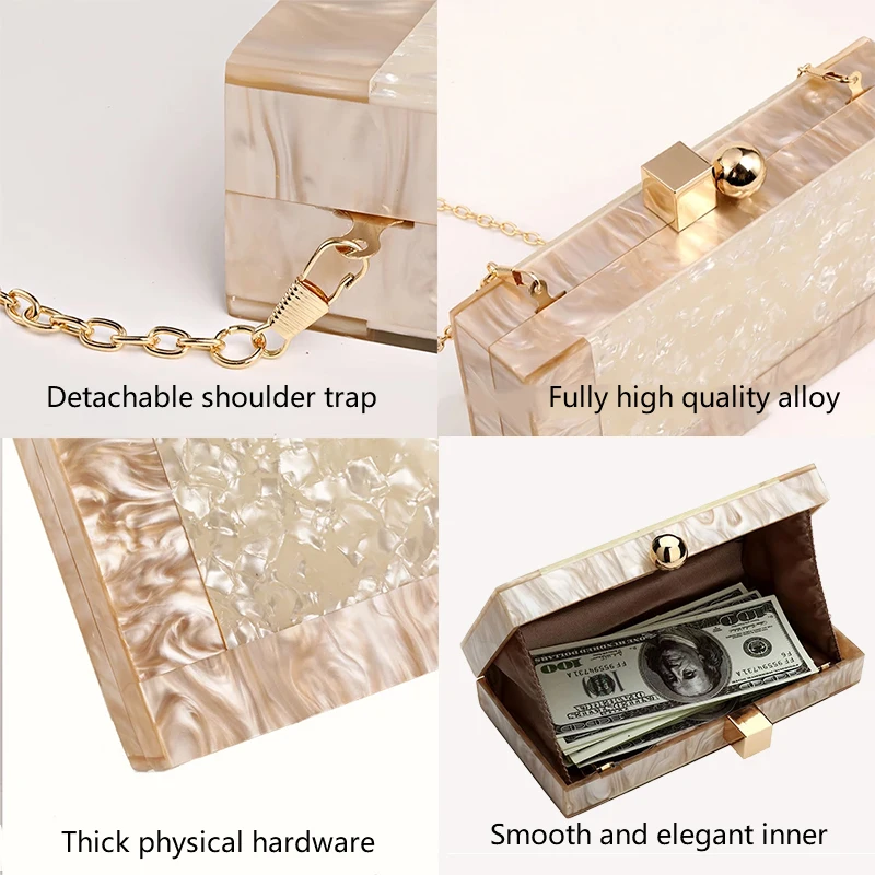 Contrast Color Acrylic Box Bags Hard Surface Women Elegant Shoulder Bags Rectangle Clutches Wedding Fashion Party Purse