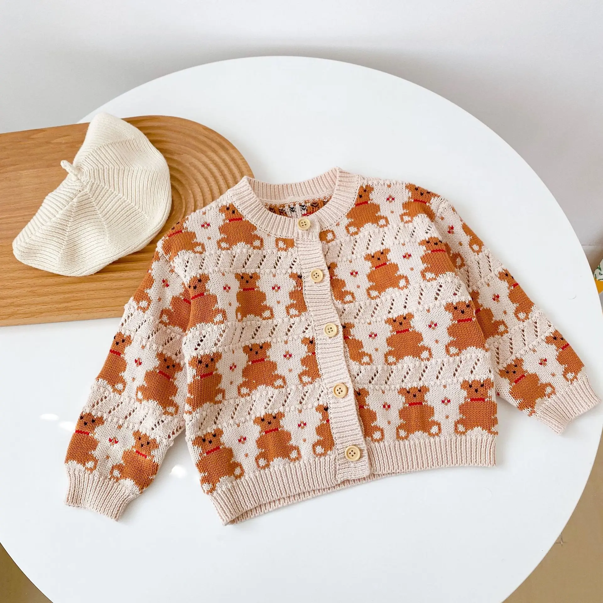 

0-3T Newborn Kid Baby Cardigan Sweater For Boy Girls Autumn Winter Warm Clothes Bear Print Cute Sweet Knitwear Baby Sweater Coat