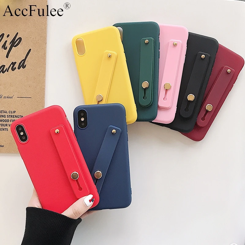 Simple Matte Candy Wrist Strap Hand Band Case for Samsung Galaxy S9 Plus S10e S10 5G S20 S21 FE S22 S23 S24 Ultra Stand Cover