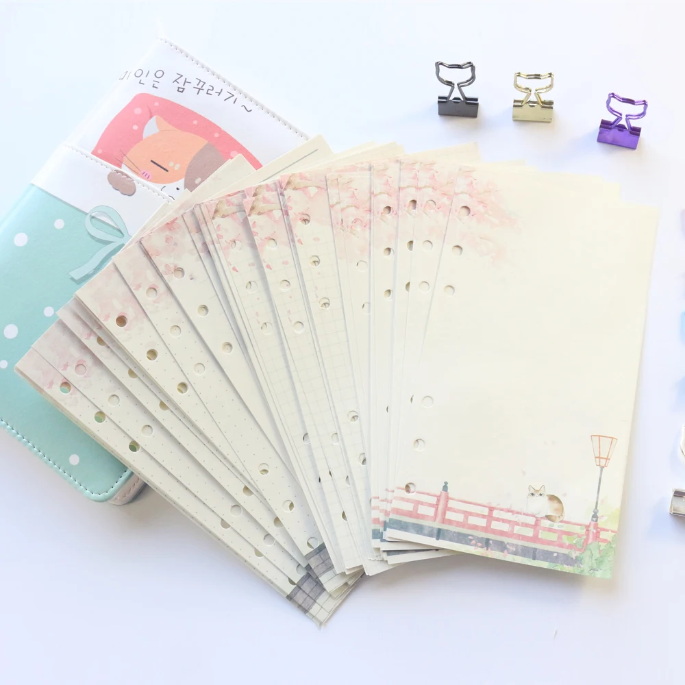 

Domikee New cute kawaii Korean 6 holes inner paper sheet for binder spiral notebook stationery: grid,line,dot,blank A6 80sheets