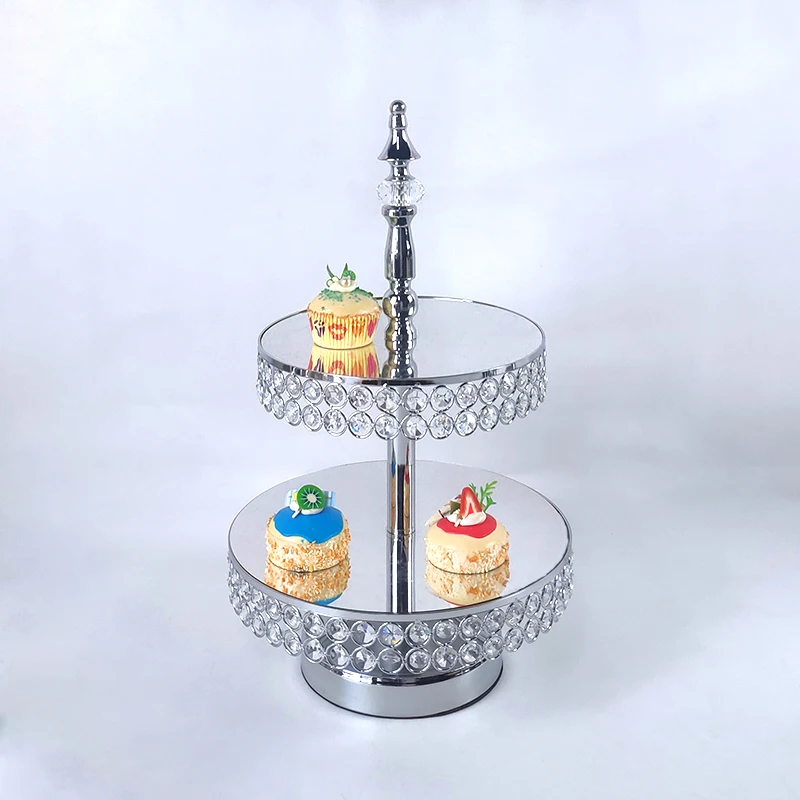 Crystal beads cake stand set gold plated mirror surface dessert stand new 2020 2tier /3tier silver /gold