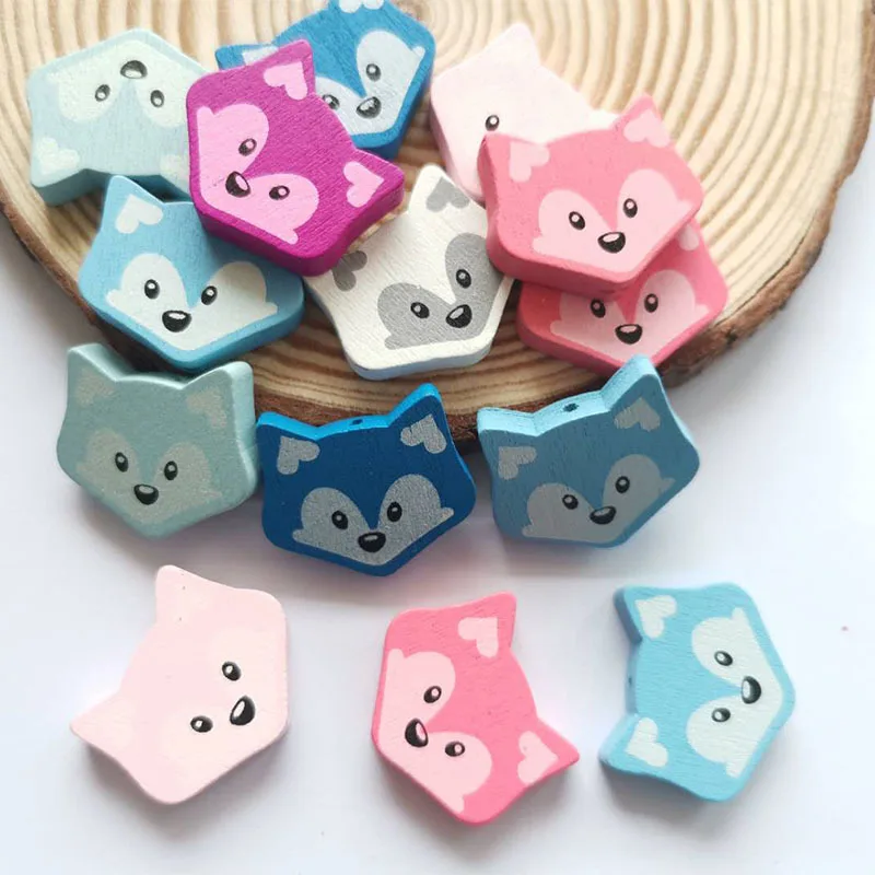 20 Pcs Clorful Fox Shaped Wooden Beads And Chips DIY Handmade Natural Environmentally Friendly Jewelry Baby Toy Accessories