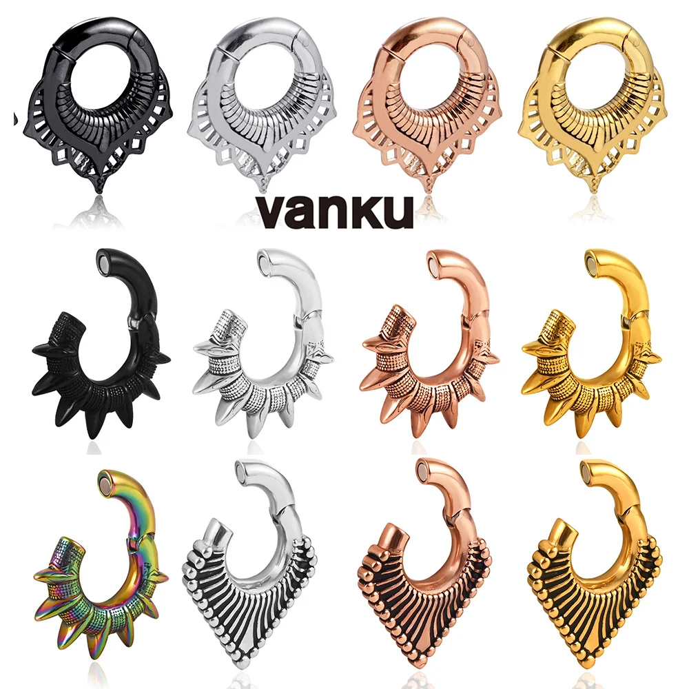 Vanku 10pcs New Stainless Steel Geometry Ear Piercing Plugs Expanders Ear Weight Gauges Body Jewelry Fashion Gift For Unisex