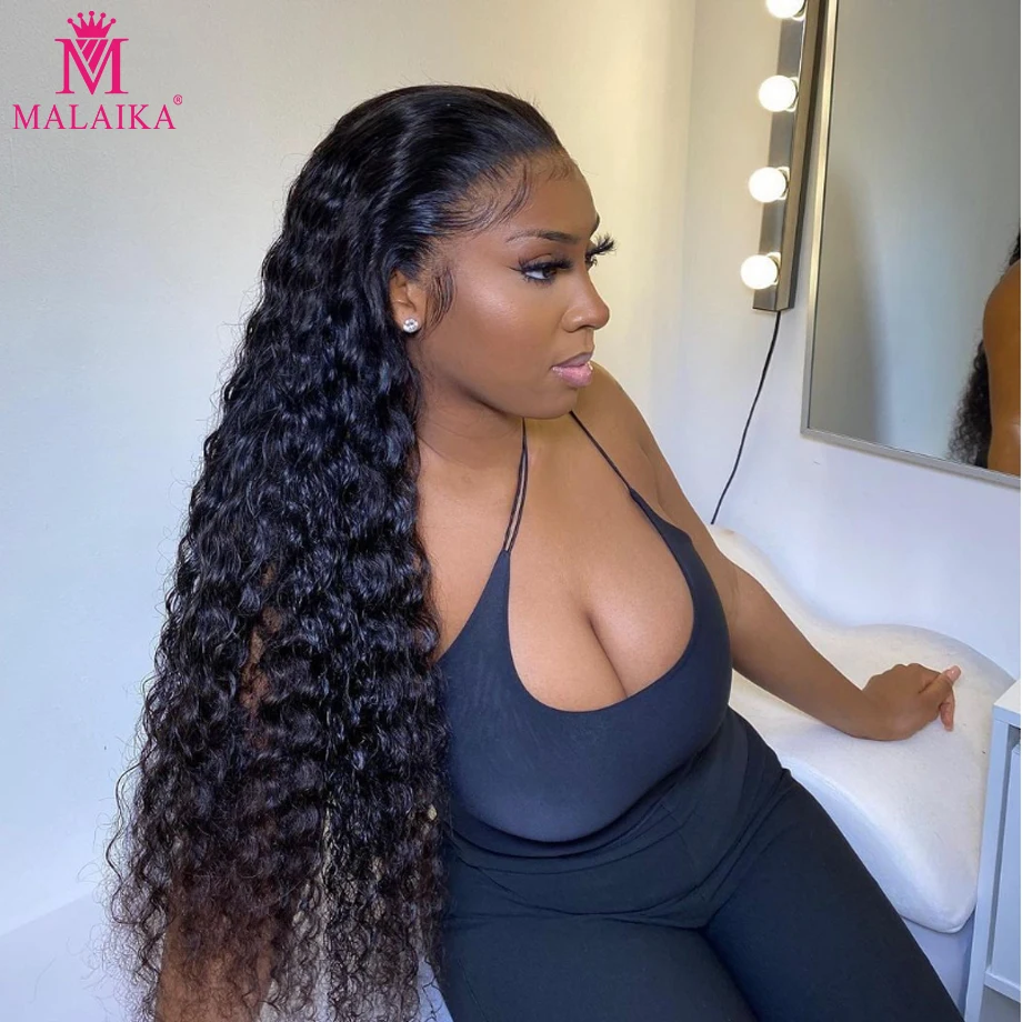 Malaika Hair 30 32 34 36 38 40 Inch Deep Wave Bundles With Frontal Brazilian Hair Deep Wave Human hair wig 100% Remy Hair Weave