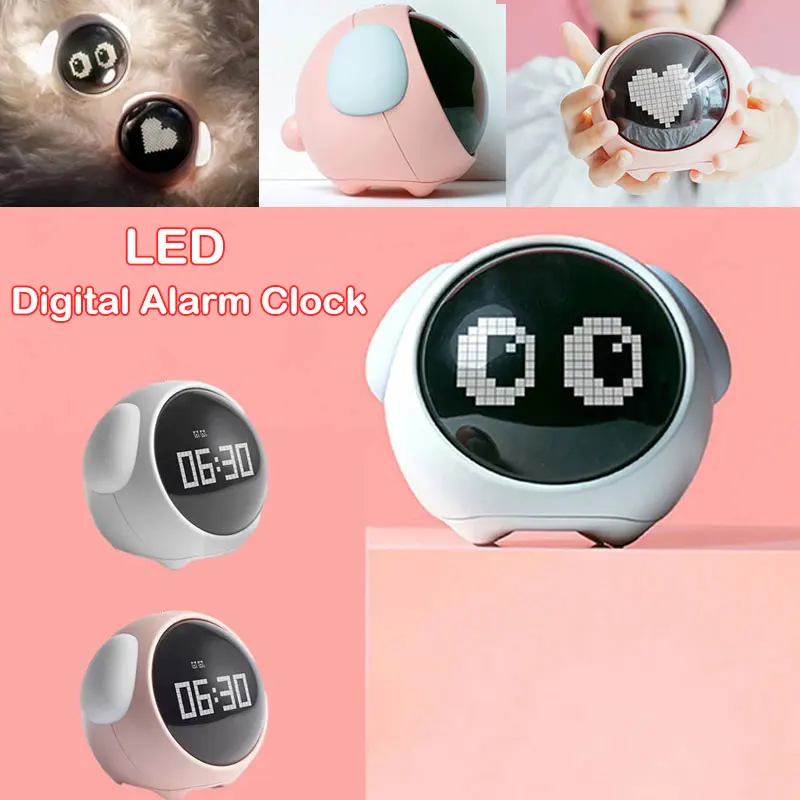 

Cute Multifunction Led Digital Table Clock Expression Alarm Clock Pixel Alarm Clock Bedside Kids Night Wake Up Light For Child