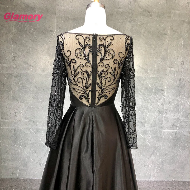 2021 Fashion New Style Deep V Neck Long Sleeves Prom Handmade Beading Evening Dress For Ladies