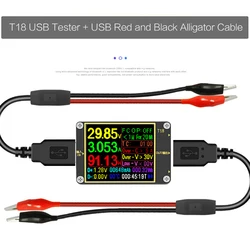 USB 테스터 T18 디지털 DC 전원 전압계, 전압계 전류계, 전류 전압 닥터, 1.8 인치, qc2.0 PD3.0, 18 인 1 검출기