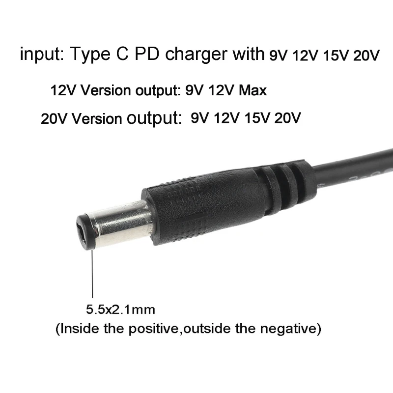 USB C Type C PD to 12V 20V 2.5/3.5/4.0/5.5mm Conveter Adapter Cable Cord for Wifi Router Laptop LED Light CCTV Camera