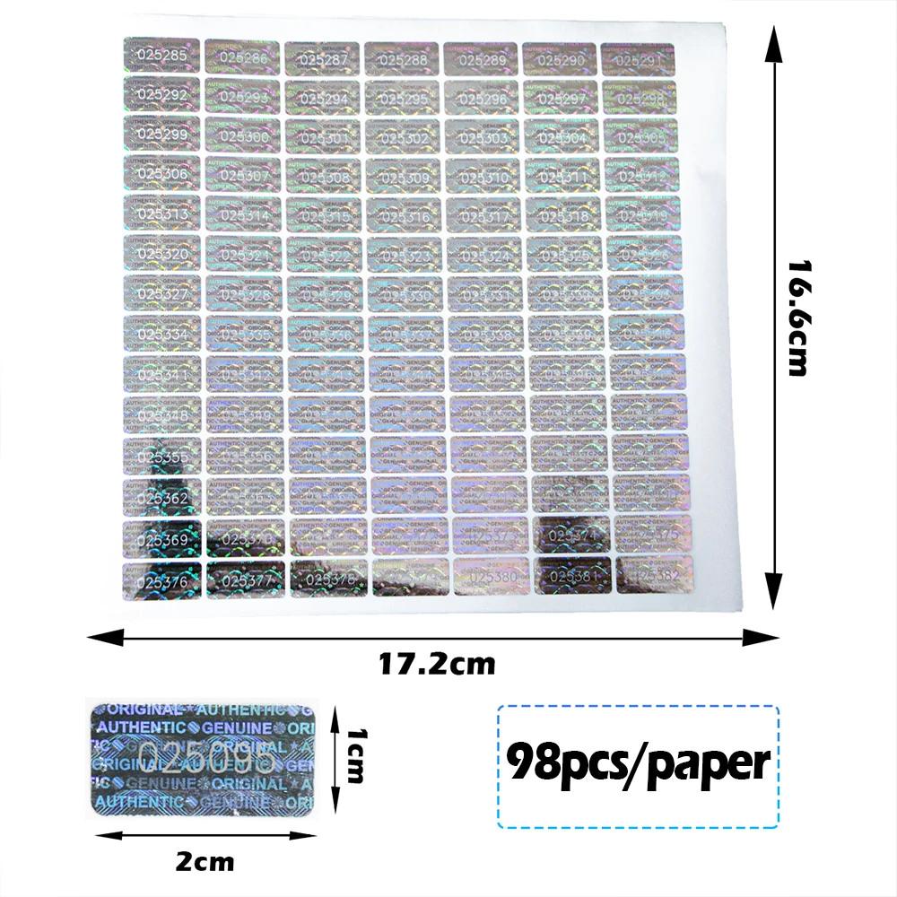 10x20mm adesivi antimanomissione 3D argento anti-falso etichette di tenuta di sicurezza olografiche garanzia adesivi vuoti con numero di serie