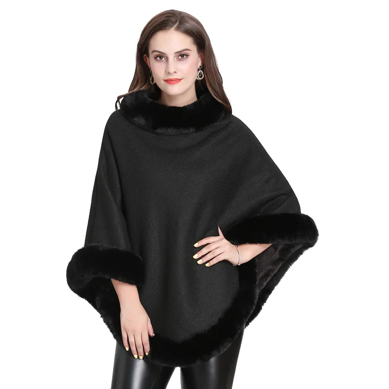 10 Colors Winter Velvet Warm Knitted O Neck Faux Fox Fur Poncho Shawl Women Capes Knitwear Plus Size Pullover Outstreet Overcoat