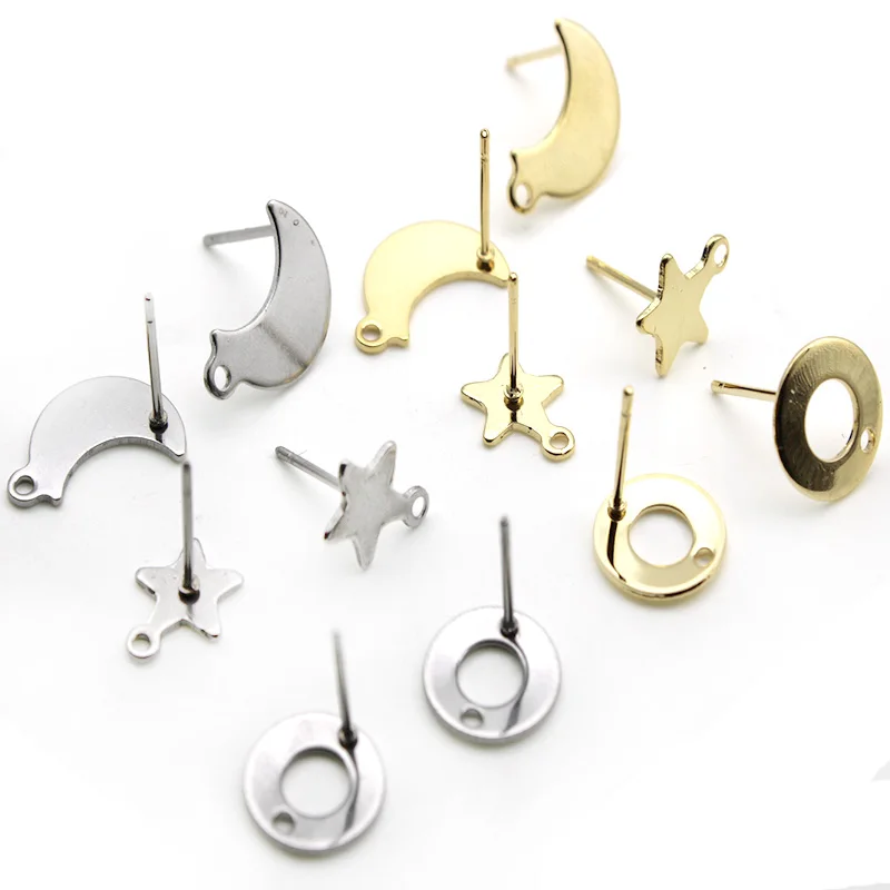 

20PCS Stainless Steel Star Moon Studs Earrings Posts Accessories Gold Pendant Connector for DIY Earrings Jewelry Making Findings