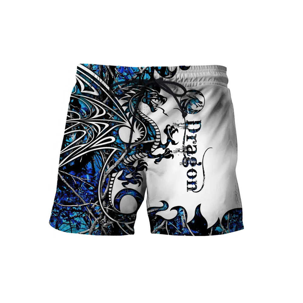 Cool Tattoo-pantalones cortos con estampado 3D de dragón para hombre, ropa de calle Unisex, de verano, holgados, informales, de poliéster, SDM02