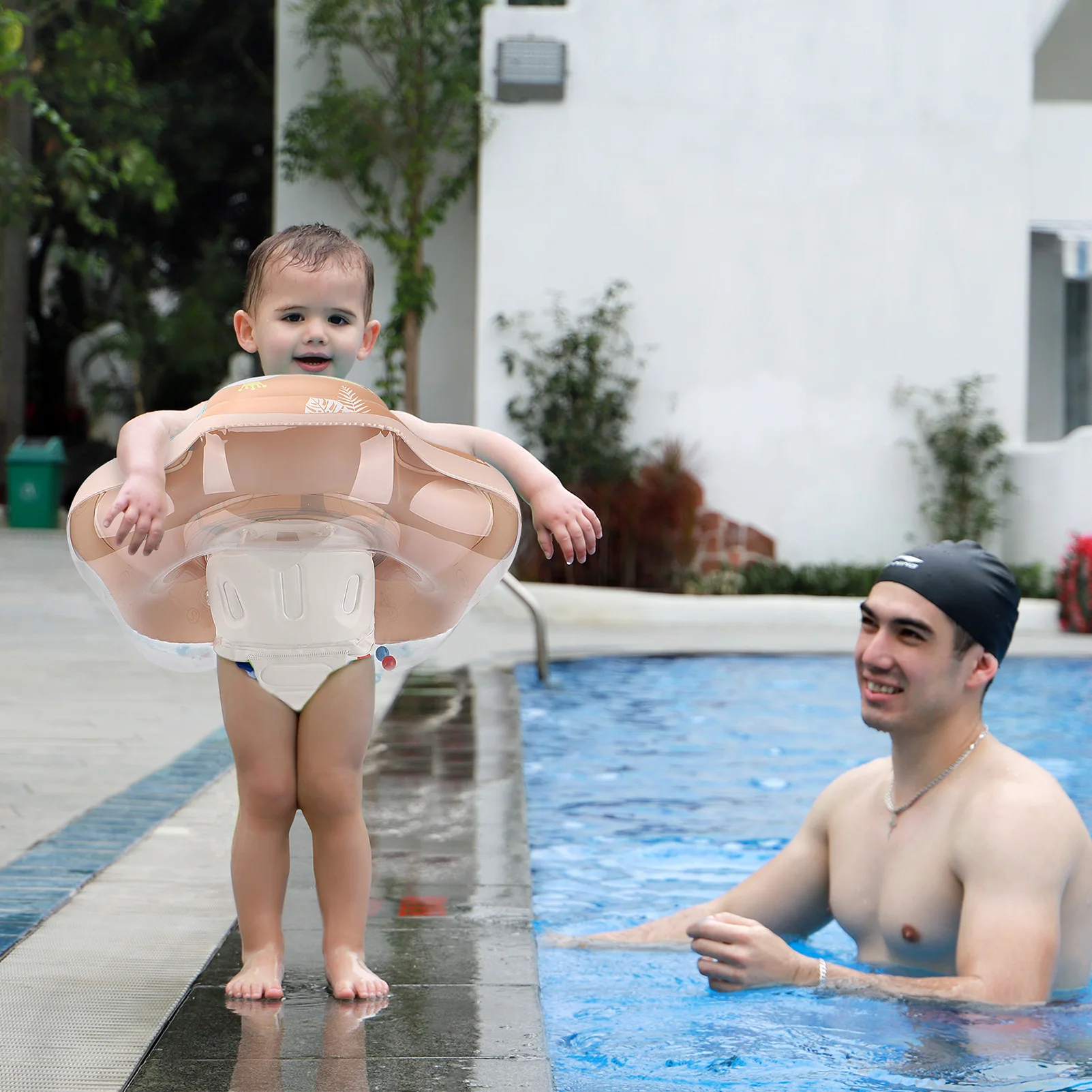 Boia de natação infantil inflável com dossel, acessórios para piscina, natação para bebês, brinquedos aquáticos para o verão