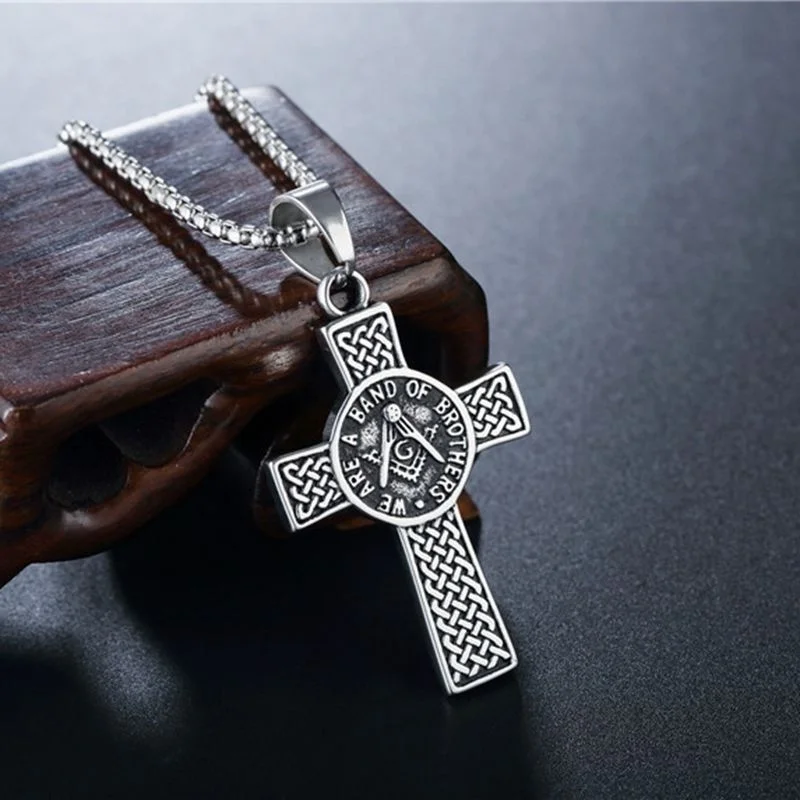 Cross Shape AG Masonic Pendant Necklace Men's Necklace New Fashion Metal Accessories Party Jewelry