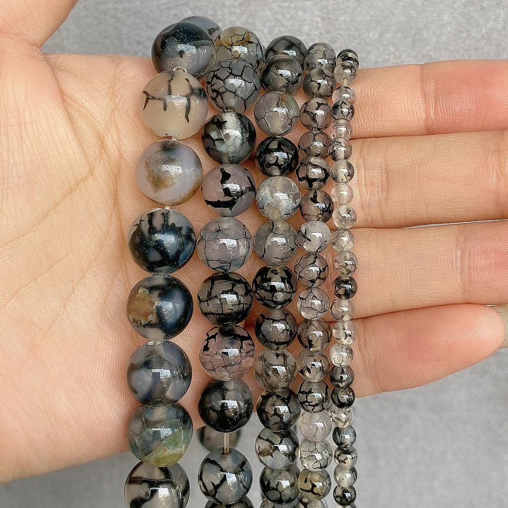 Crystal Clear High-quality Black Dragon Agates 38CM Round Bead String, With Aperture About 1MM, Diameter 4/6/8/10/12MM Optional