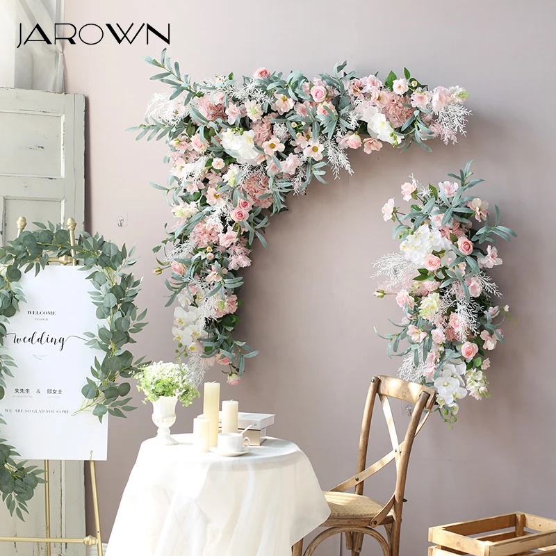 JAROWN Customized Artificial Flower Row Marriage Arch Background Wall Hanging Flowers Grey Pink Party Silk Flower Decoration