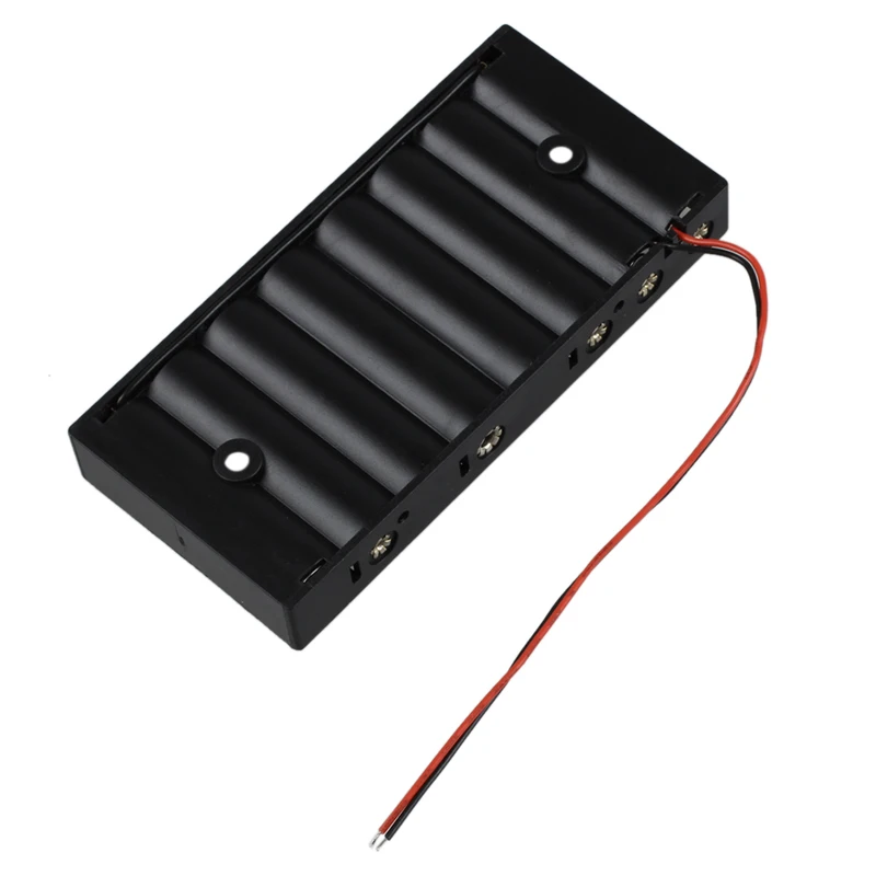 Plastic 8 X 1.5V AA 2A Cell Batteries Holder Storage Box Standard 8 Slots 12V Black Battery Case with Wire Leads