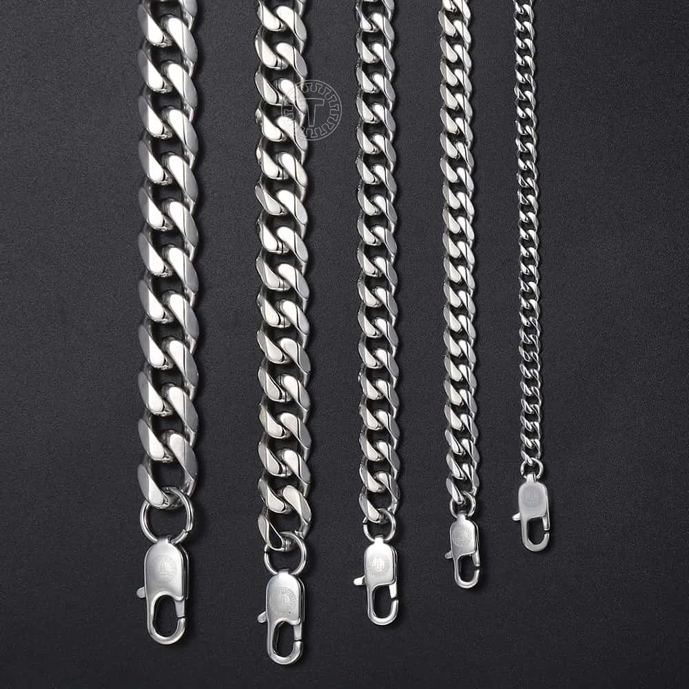 Davieslee Polished Chain Necklace for Men Curb Cuban Link Gold Silver Color Stainless Steel Mens Necklace 3 5 7 9 11mm LKNM154