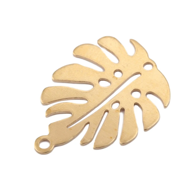 10 Pcs Baku Kuningan Monstera Daun Anting-Anting Konektor Tropical Palm Tree Daun Pesona Link DIY untuk Kalung Gelang Perhiasan Membuat