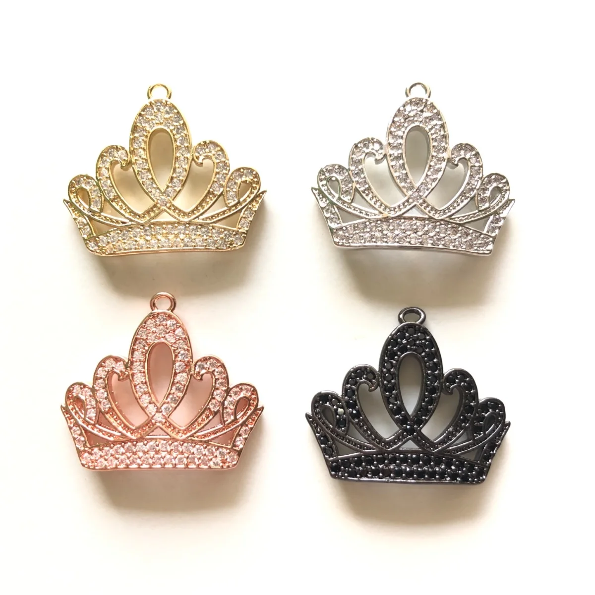 5pcs Zirconia Paved Queen Crown Charm for Women Bracelet Girl Necklace Making Symbolic Pendant for Handcrafted Jewelry Wholesale