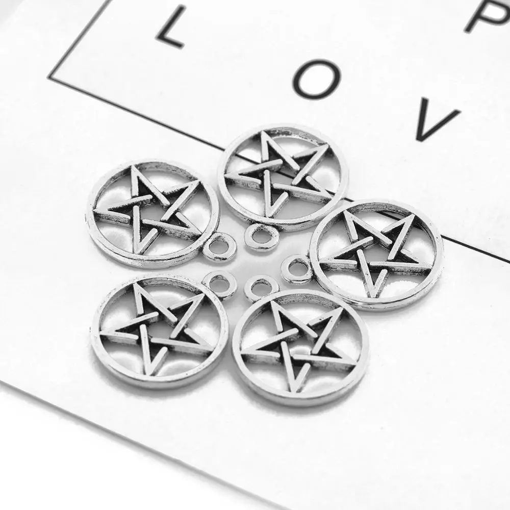 50pcs/lot CCB Pendant 17.8X21.5mm Ancient Silver Pentagram Shape Fashion Classic Necklace Pendant Jewelry Accessory