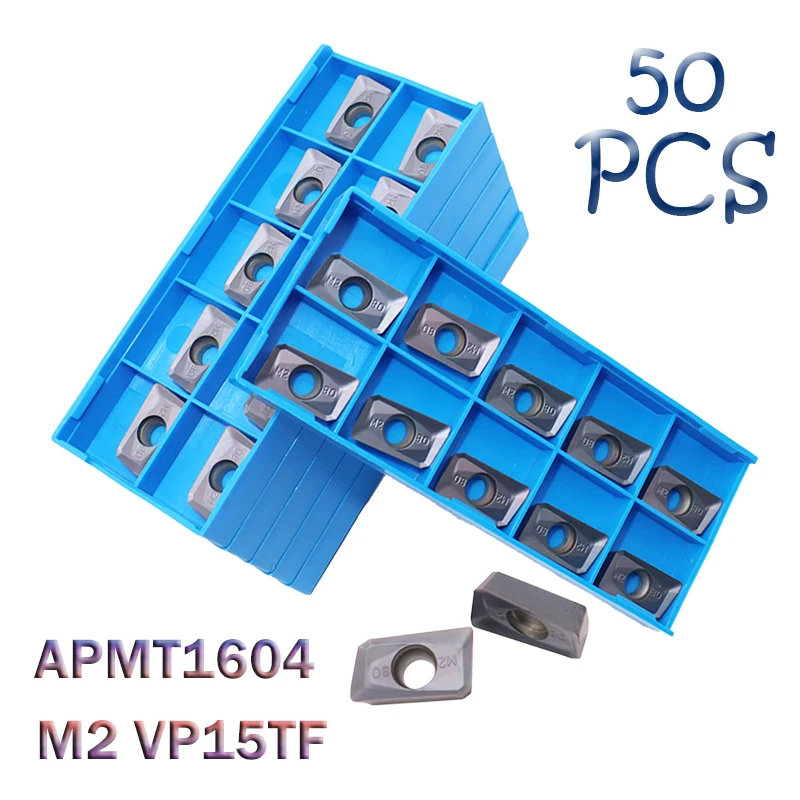 APMT1604 M2 VP15TF คาร์ไบด์แทรก50PCS เครื่องตัด APMT 1604ใบมีดเครื่องมือ CNC เครื่องกลึงโลหะเครื่องกลึงโลหะเครื่องมือตัดเครื่อง