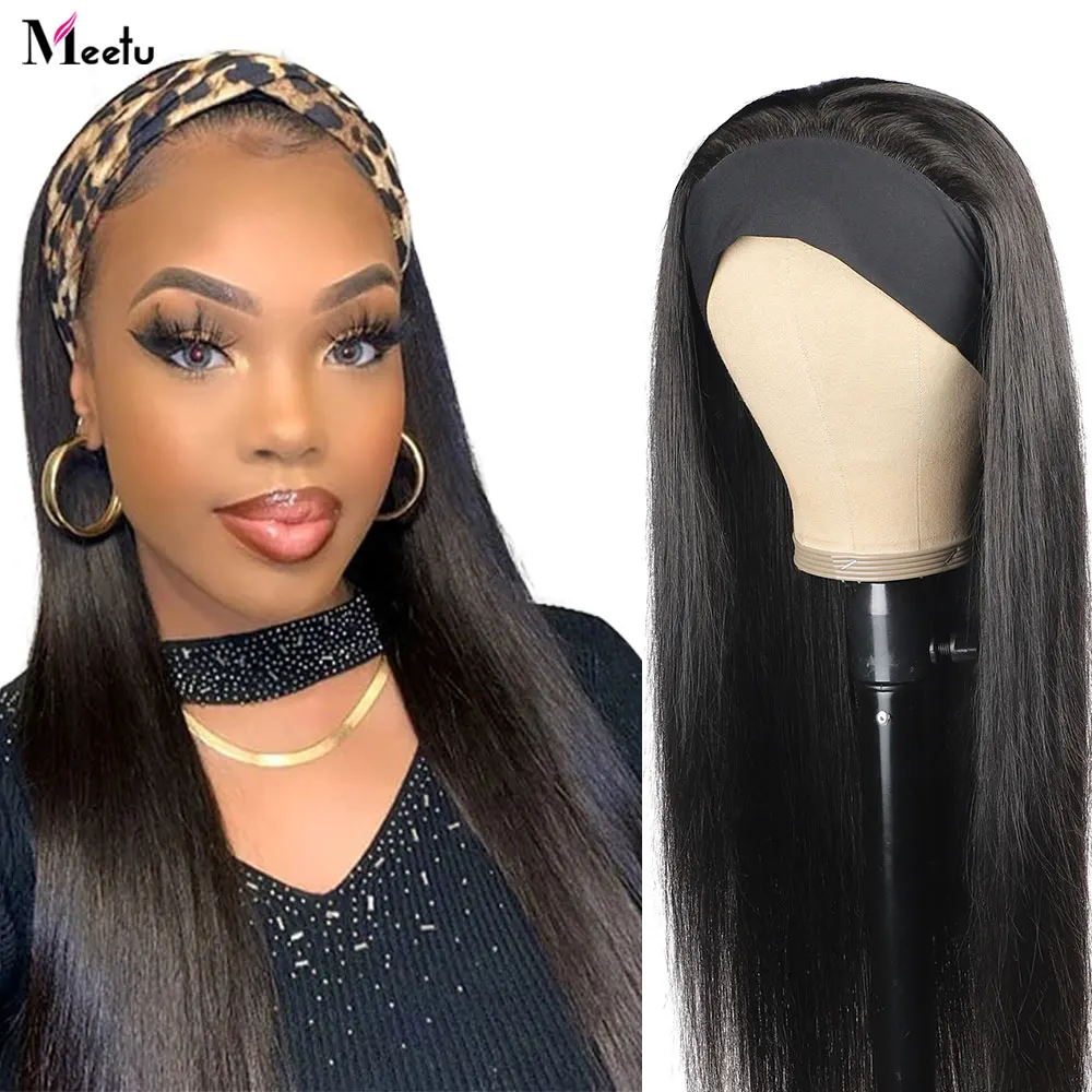 Meetu Headband Wig Human Hair Wigs For Black Women Brazilian Scarf Human Hair Wig Glueless Remy Straight Human Hair Wigs