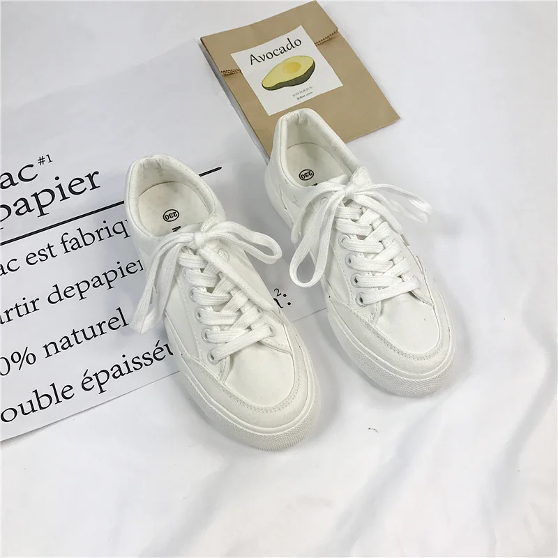 

White Canvas Shoes New Spring Autumn Lace-Up Breatable Shoes Student Cloth Shoes Womens Flats Shoes for Women Sneakers