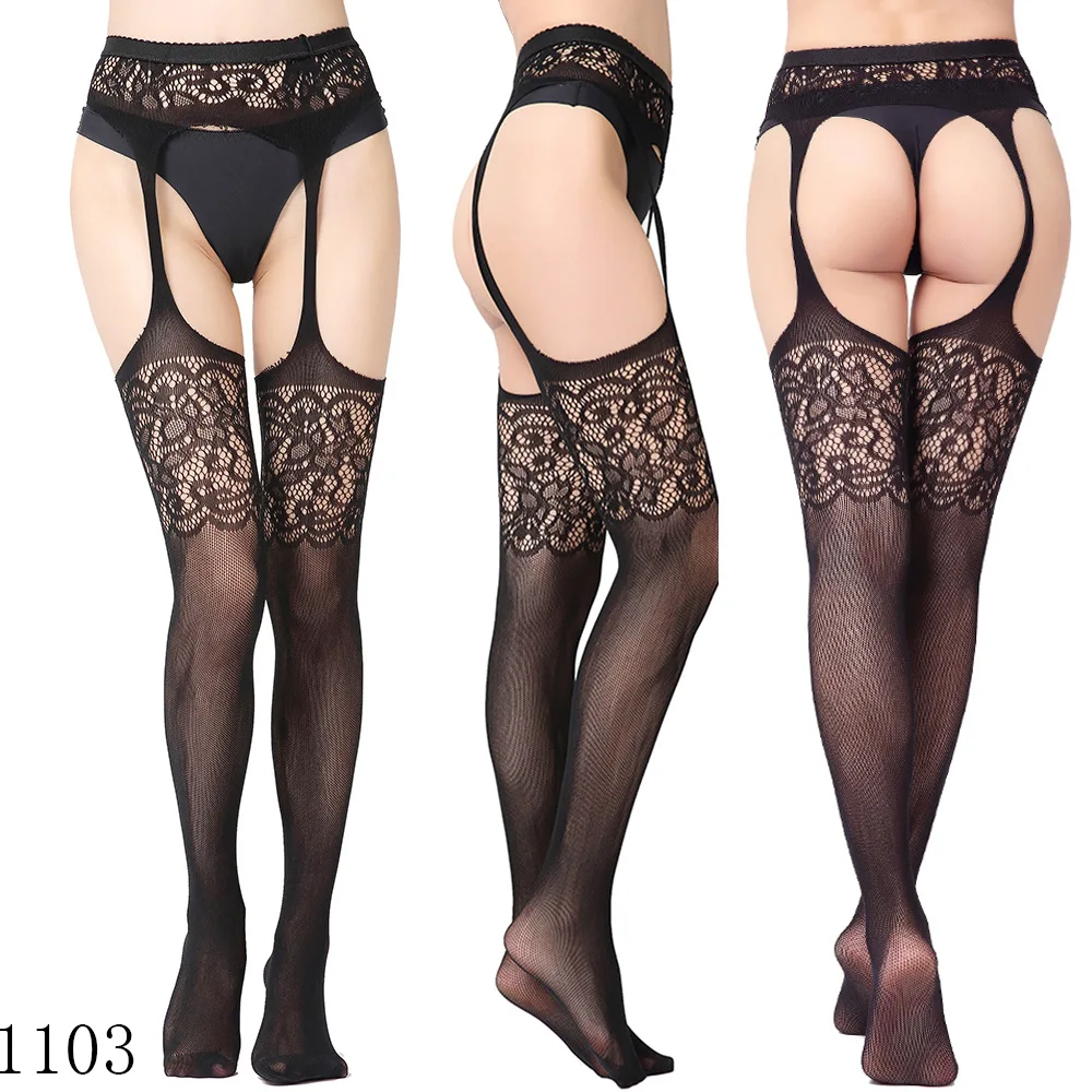 Sexy Lace Soft Top Thigh High Fishing Net Stockings Suspender Garter Belt Lingerie Women\'s Tights Pantyhose Floral Medias