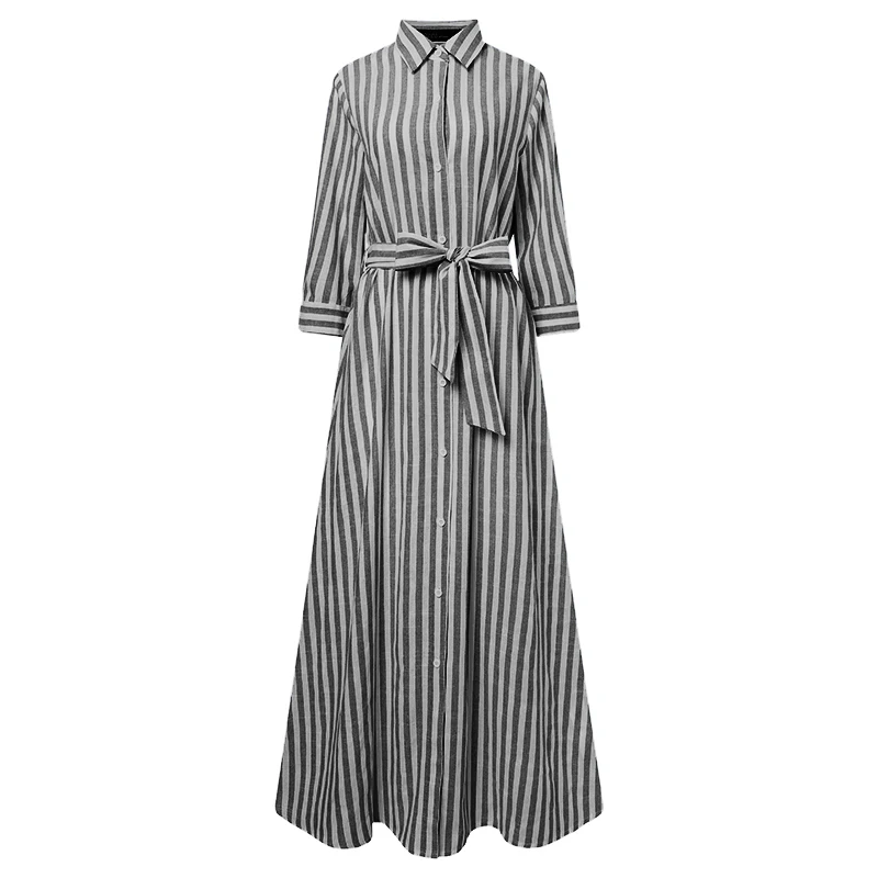 ZANZEA Fashion Autumn Long Sleeve Buttons Maxi Long Dress Elegant Women Lapel Neck Striped Dress Sundress Shirt Vestidos Femme