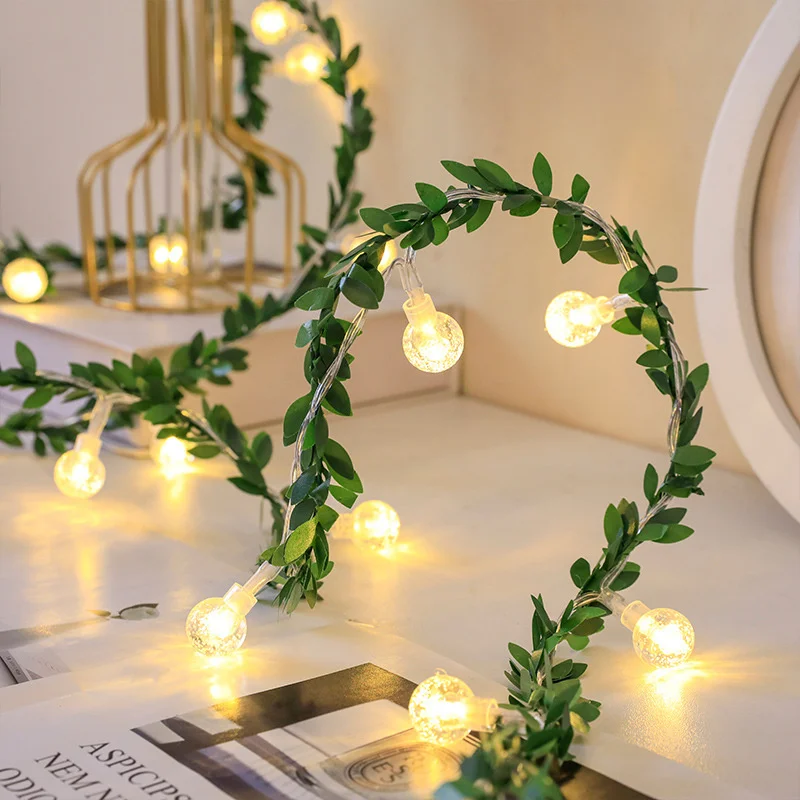 1.5m/3m Led Green Leaf Rattan Bee String Light Battery Powered Bubble Ball Fairy Light for Wedding Party Christmas Garland Decor