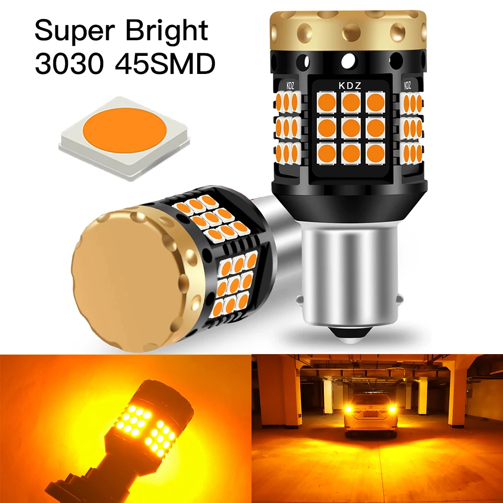 2Pcs 1156 BAU15S PY21W BA15S P21W No Error Hyper Flash Turn Signal Lamp T20 7440 W21W LED Bulb Canbus Car Lights 2200K Amber 12V