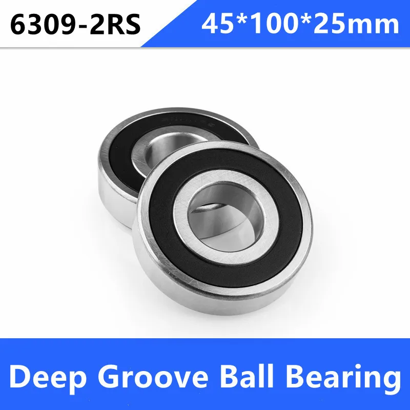 2pcs/lot 6309RS 6309-2RS 6309 RS 2RS  45*100*25mm Deep Groove Ball bearing 45x100x25mm