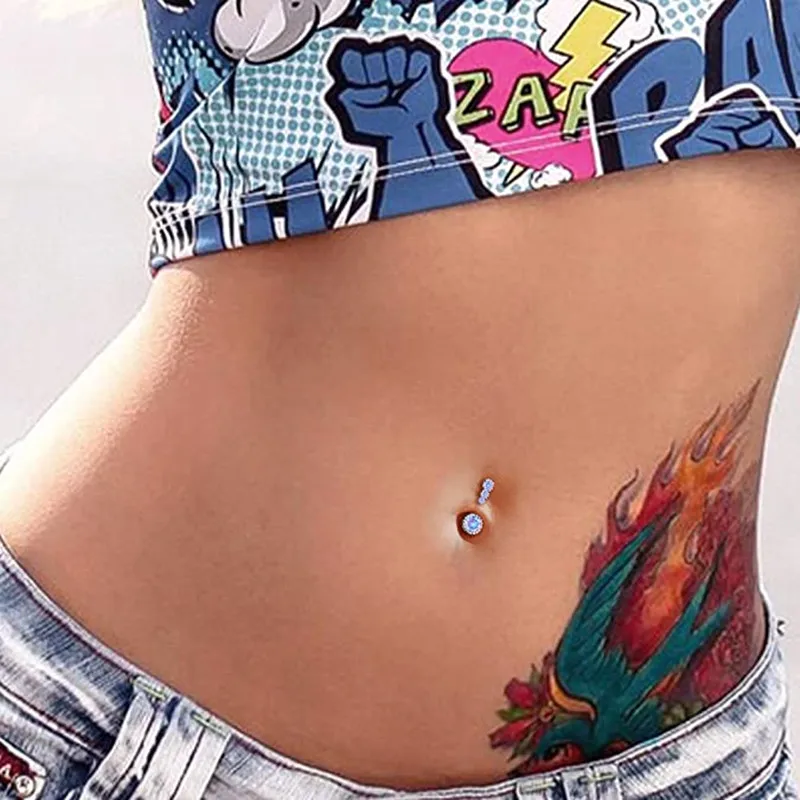 1PCS Surgical Steel Ab Crystal Belly Button Rings Zircon Heart Navel Piercing Reverse Cute Belly Button Piercing Sexy Navel Ring