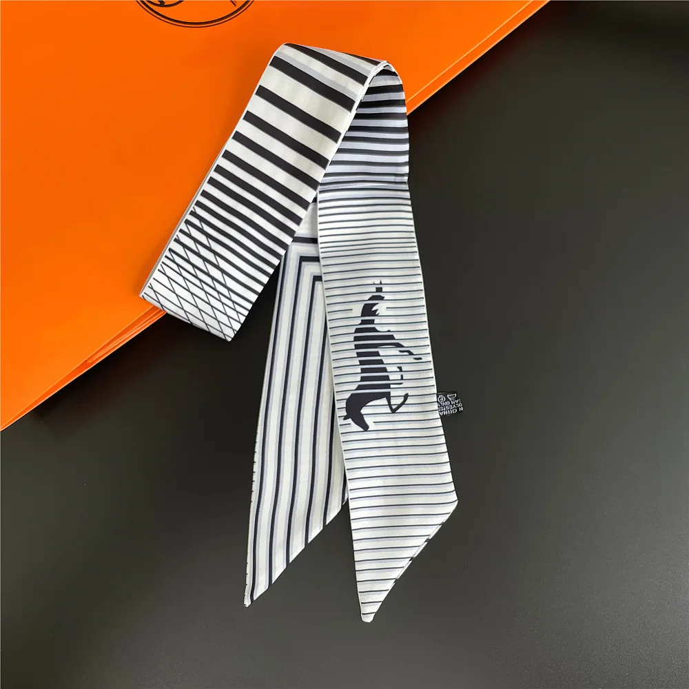 شريط الحصان طباعة الصيف وشاح 2024 تصميم المرأة نحيل حقيبة الأوشحة رباط شعر الرقبة العلامة التجارية وشاح حريري السيدات Foulard عقال