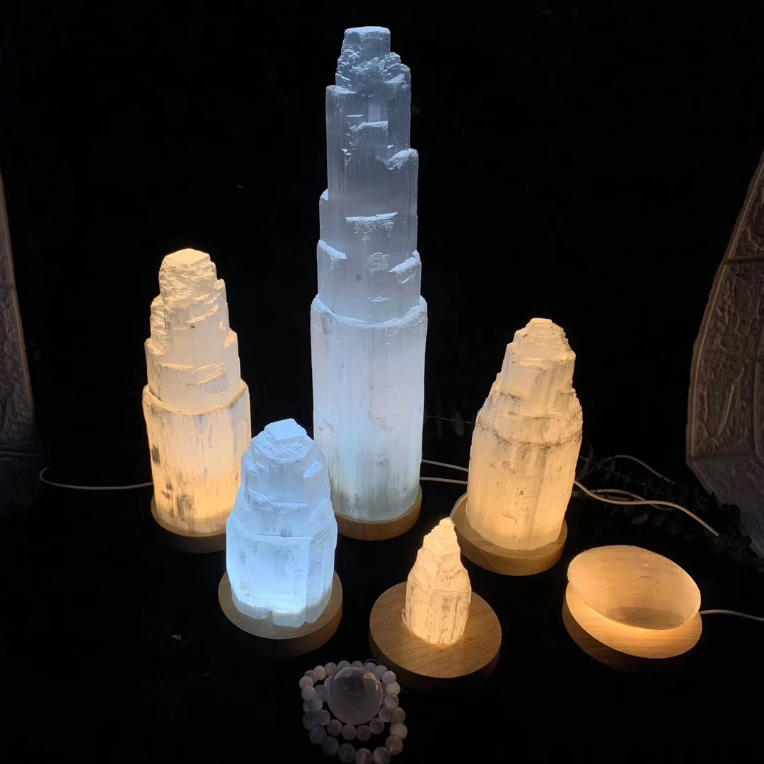 Selenite Lamp Natural Quaryz Lamp Crystal Flame Reiki Healing Mineral Specimen Wedding Decoration Home Decor