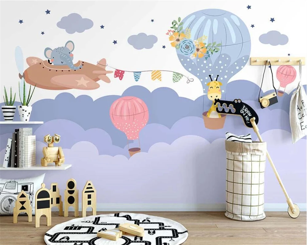 

beibehang Custom Nordic hand-painted cartoon flying small animal airplane children background wall papers home decor wallpaper